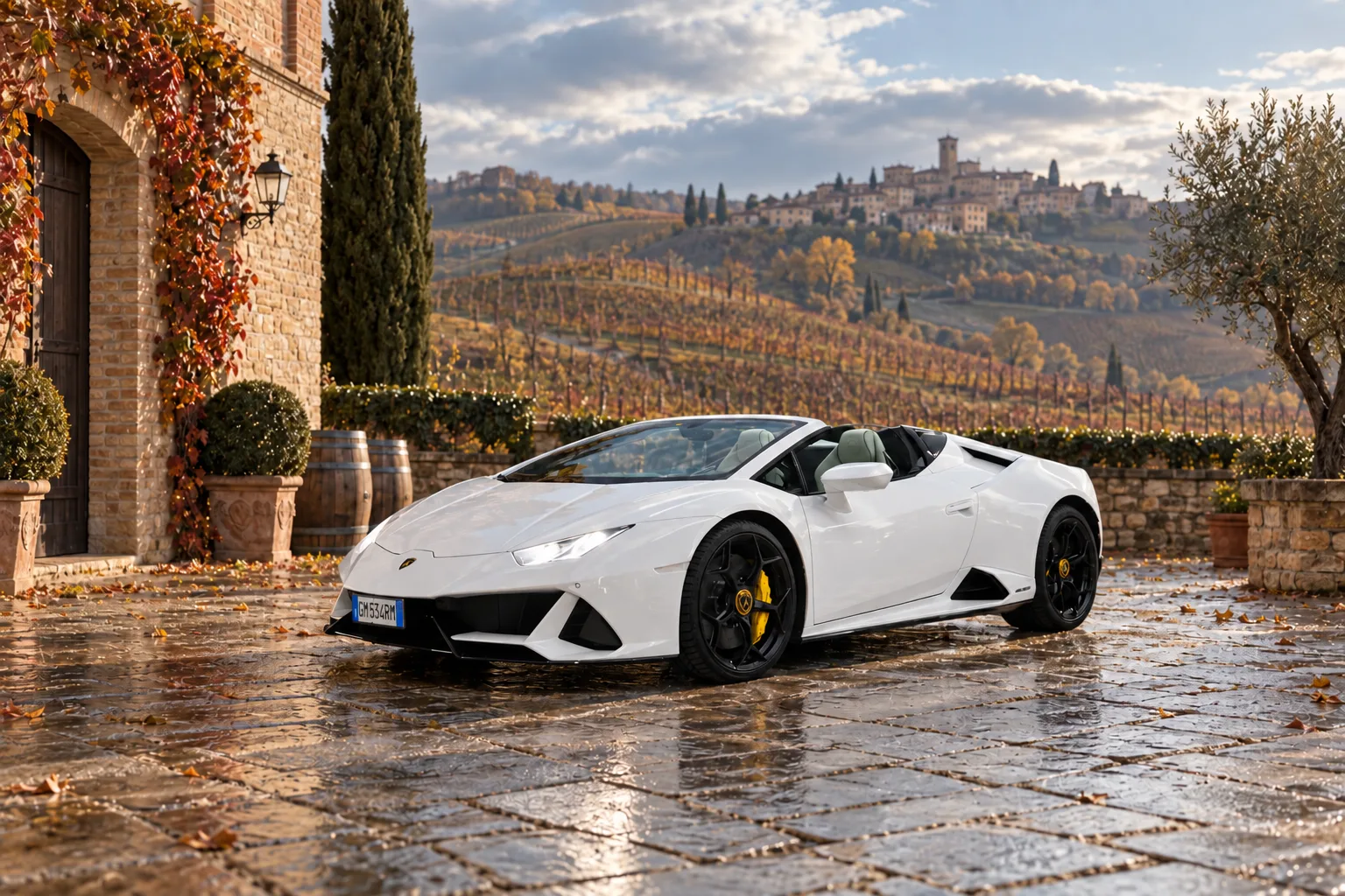 Lamborghini Huracán davanti alle colline di Barolo, visual illustrativo